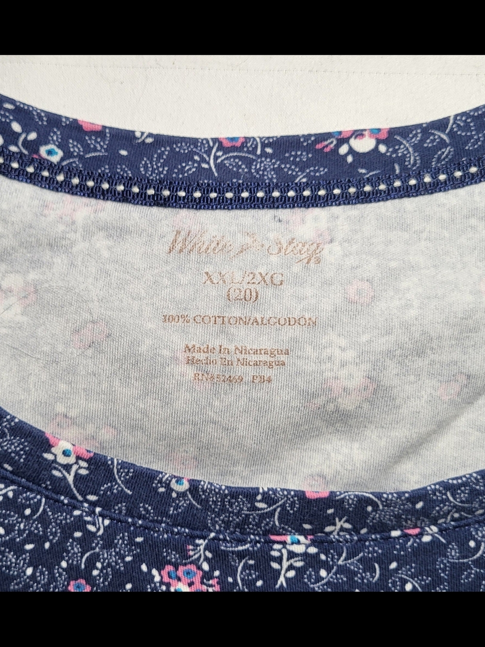White Stag Navy Floral Short Sleeve Tee with Pink Accents - Picture 2 of 4